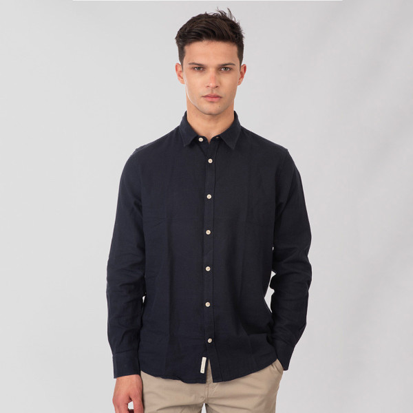 REBASE® Men’s Shirt Linen Blend with Standard Collar and Long Sleeves Navy (251RGS-5056)