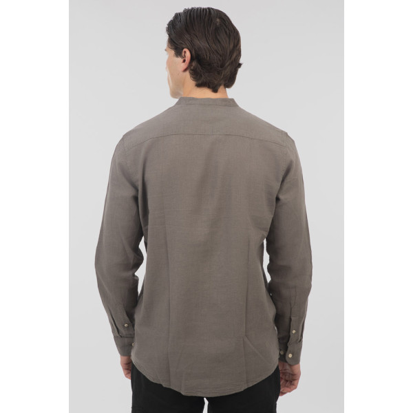 REBASE® Men’s Shirt Linen Blend With Mao Collar And Long Sleeves Olive (251RGS-5057)