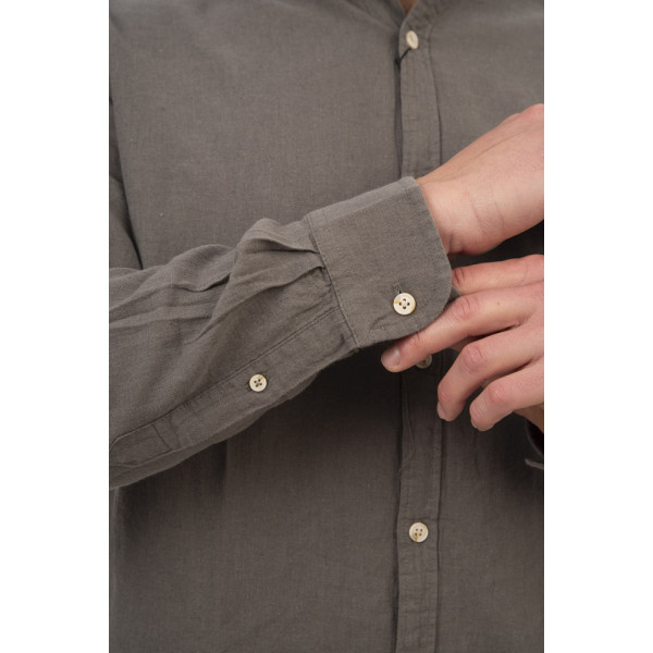 REBASE® Men’s Shirt Linen Blend With Mao Collar And Long Sleeves Olive (251RGS-5057)