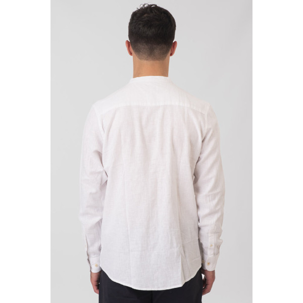 REBASE® Men’s Shirt Linen Blend With Mao Collar And Long Sleeves Linen White (251RGS-5057)