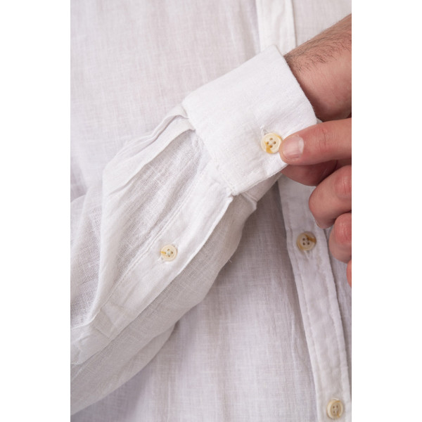 REBASE® Men’s Shirt Linen Blend With Mao Collar And Long Sleeves Linen White (251RGS-5057)