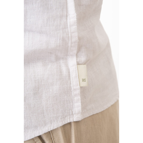 REBASE® Men’s Shirt Linen Blend With Long Sleeves Mao Collar And Half Button Placket Linen White (251RGS-5059)