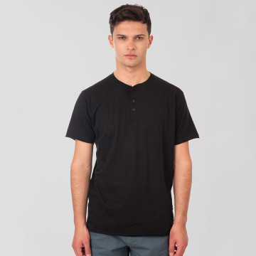 REBASE® Men’s T-Shirt Henley with Raw Edges at Sleeves and Hem Black (251RTS-9033)