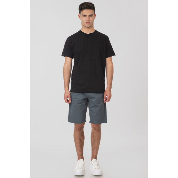 REBASE® Men’s T-Shirt Henley with Raw Edges at Sleeves and Hem Black (251RTS-9033)